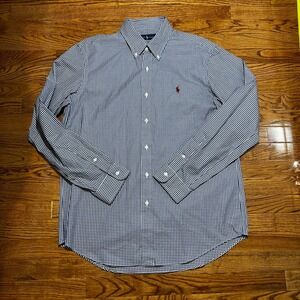 Ralph Lauren Shirt Mens Large Blue White Plaid Button Down Pony Preppy Casual